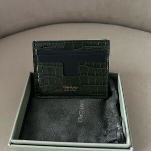 Tom Ford Dark Green Croc-Embossed Card Holder